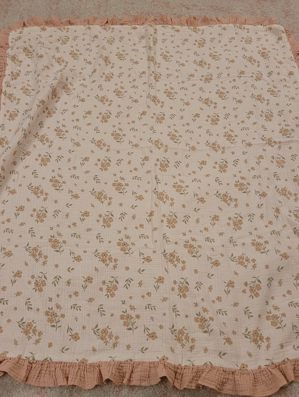 Floral Ruffled Baby Swaddle Blanket - Cream & Dusty Rose